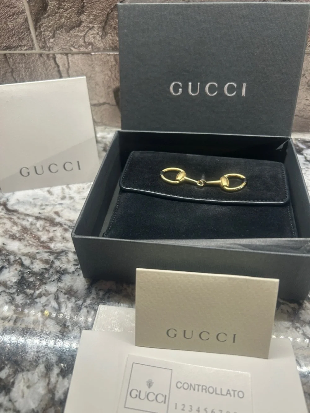 Gucci Black Suede Wallet with Gold Horsebit Hardware incl box and COA - Picture 4 of 11